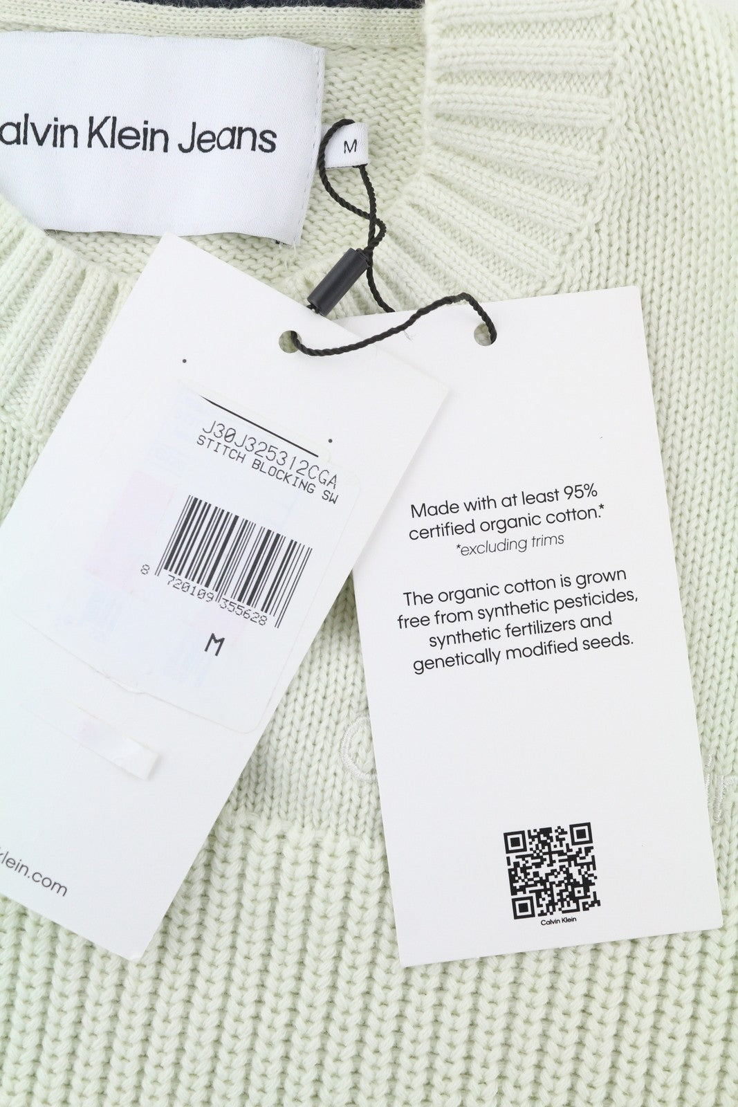 CALVIN KLEIN Stitch Blocking vyriškas megztinis M su baltu dryžuotu megztiniu užsegimu 