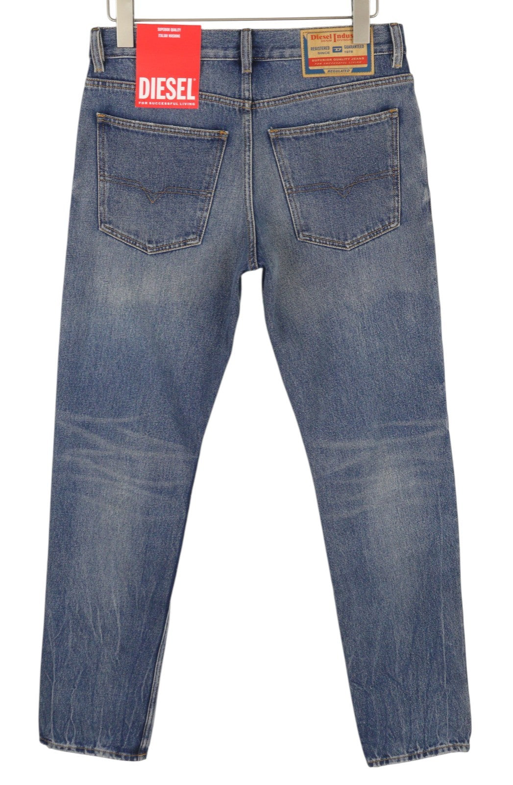 DIESEL 1995 09E02 vyriški džinsai W30/L32 mėlyni, plėšyti, ploni, tiesūs, RRP 375 USD 