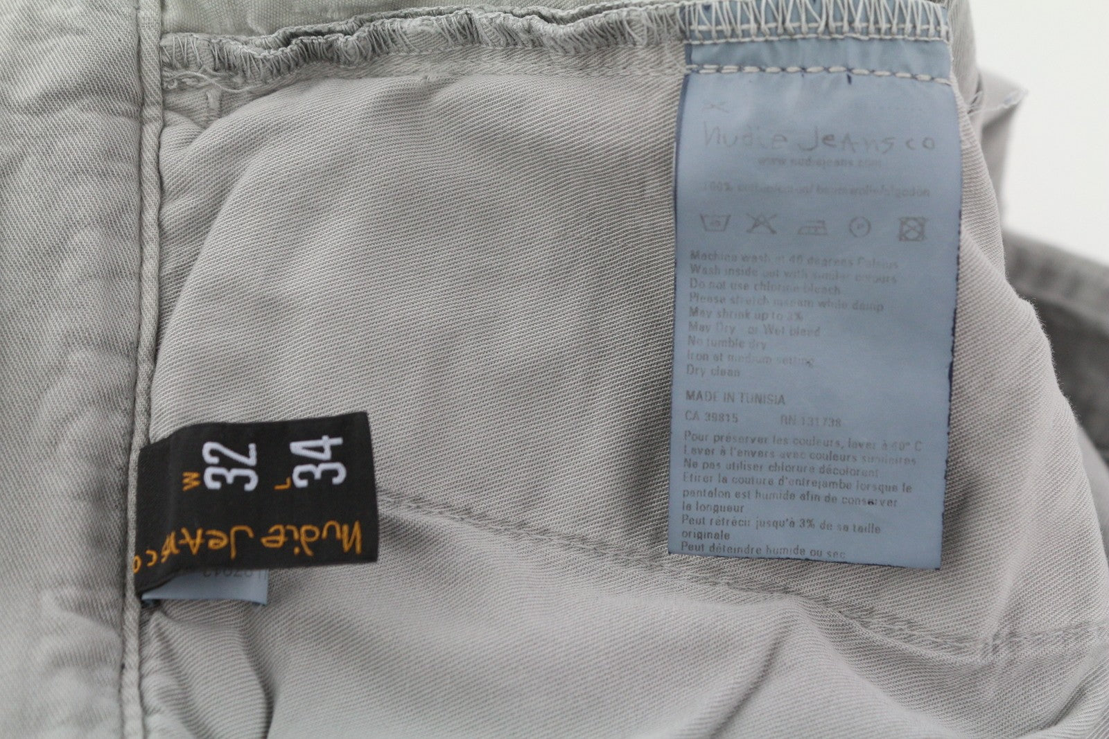 NUDIE JEANS chaki spalvos įprastos vyriškos kelnės W32/L34 Gey Moon Dust Distress Chino 