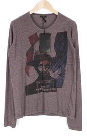 RICHMOND vyriški marškinėliai ilgomis rankovėmis L dydžio su medvilnės mišinio bordo spalvos grafika 