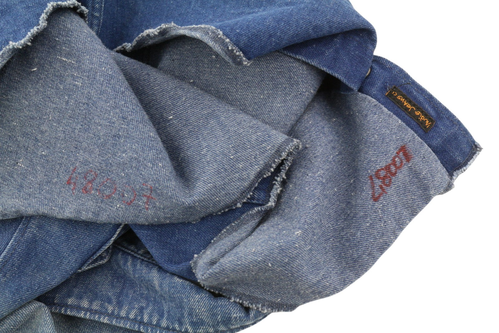 NUDIE JEANS vyriški marškinėliai M džinsiniai vesterno stiliaus išblukinti skalbti spaudės sagomis išplatinta apykakle 