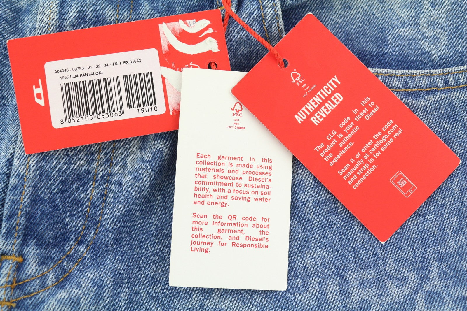 DIESEL 1995 007F5 vyriški džinsai W32/L34, prigludę, tiesaus kirpimo, raštuoti, rekomenduojama mažmeninė kaina – 250 € 