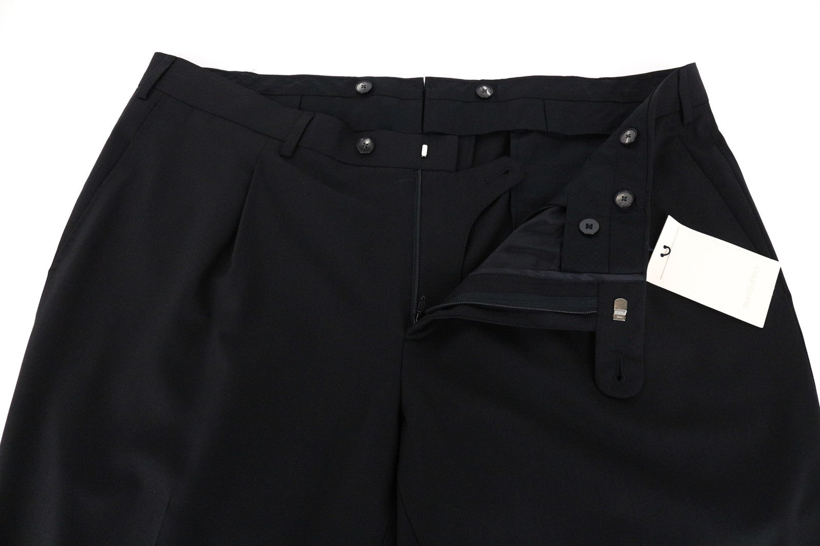 SUITSUPPLY Brescia Men's Trousers UK40R Black Wool Classic Pleated Stretch