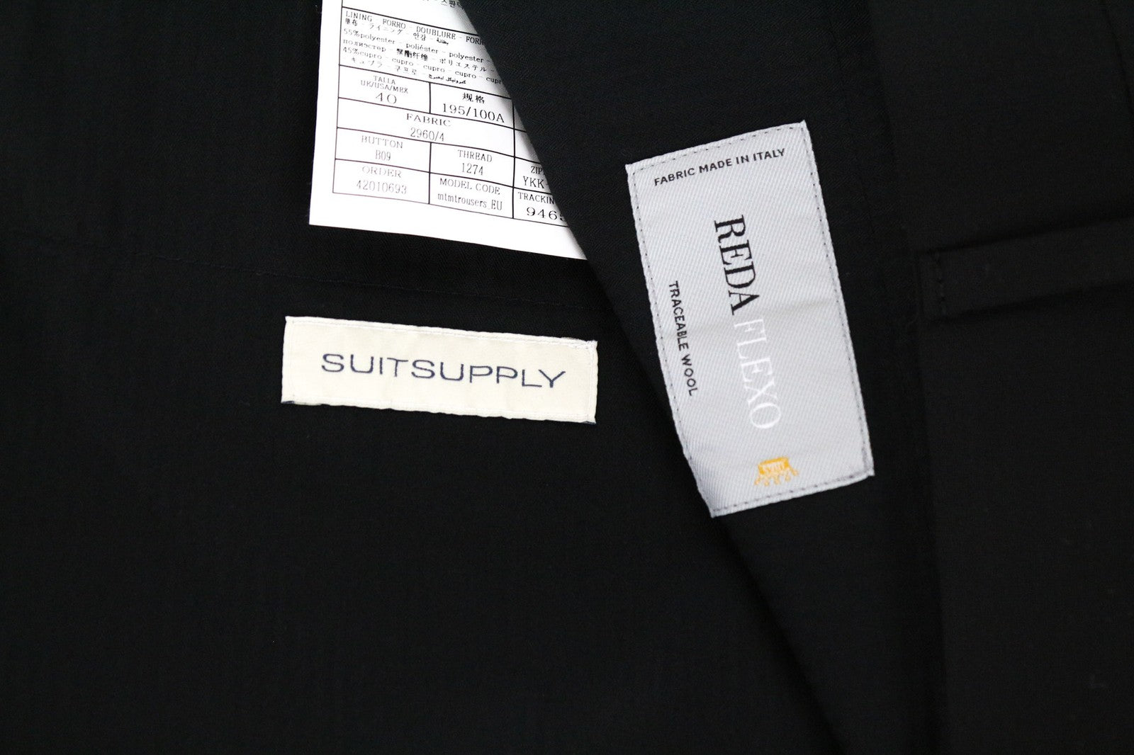 SUITSUPPLY Brescia Men's Trousers UK40R Black Wool Classic Pleated Stretch