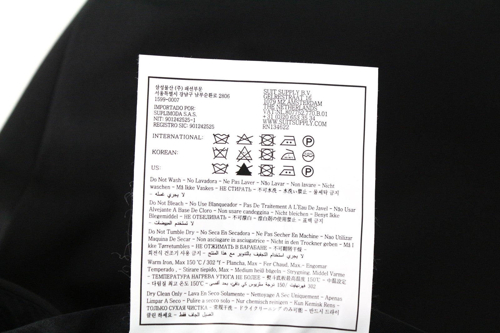 SUITSUPPLY Brescia Men's Trousers UK40R Black Wool Classic Pleated Stretch