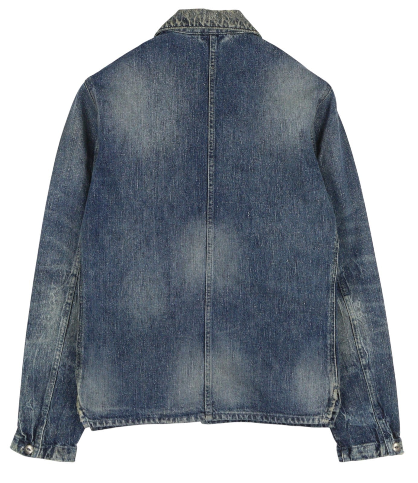 NUDIE JEANS Tryggve vyriška striukė S, kosminės mėlynos spalvos, išblukinto džinso spalvos, su uždėtinėmis kišenėmis, sagomis 