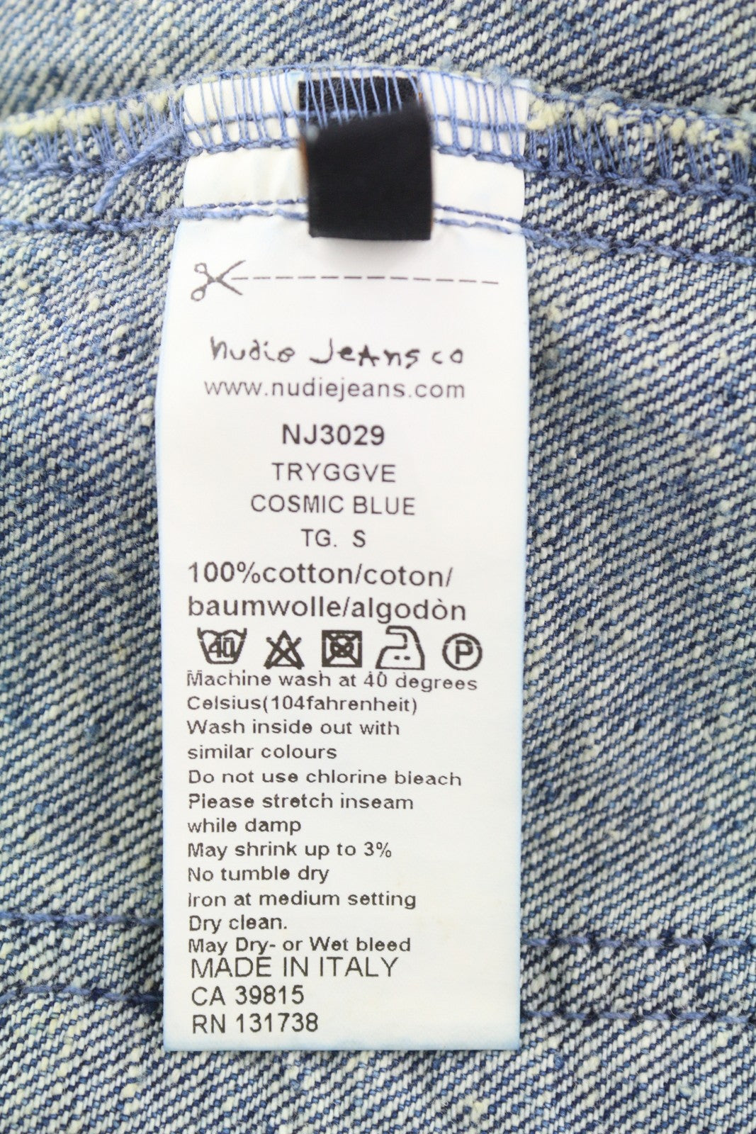 NUDIE JEANS Tryggve vyriška striukė S, kosminės mėlynos spalvos, išblukinto džinso spalvos, su uždėtinėmis kišenėmis, sagomis 