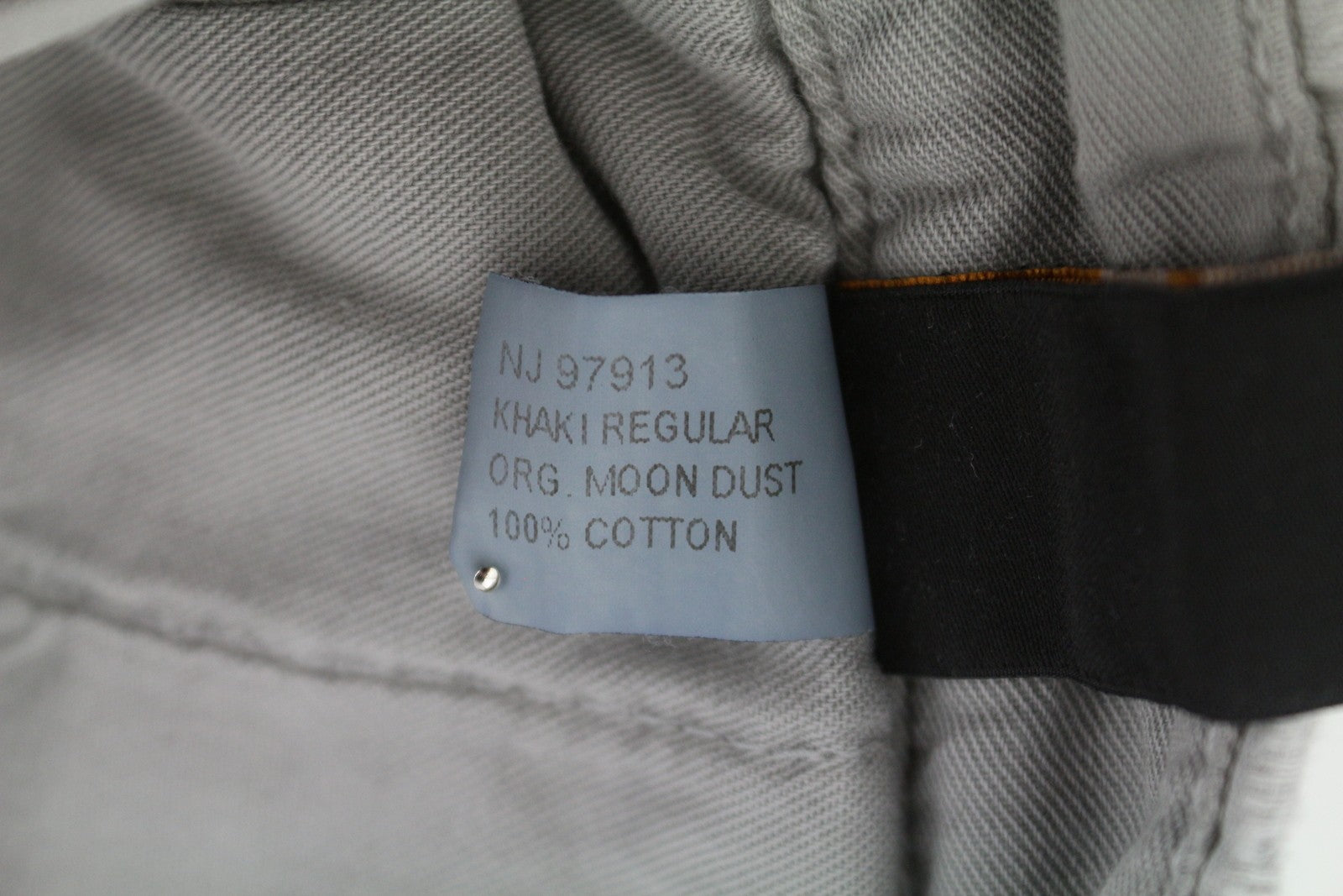 NUDIE JEANS Khaki spalvos įprastos vyriškos kelnės W32/L34 Organic Moon Dust Distressed 