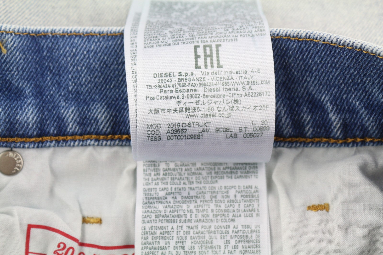 DIESEL 2019 D-Strukt 9C08L vyriški džinsai W32/L30 mėlyni, išblukinti, skalbti, prigludę, RRP350