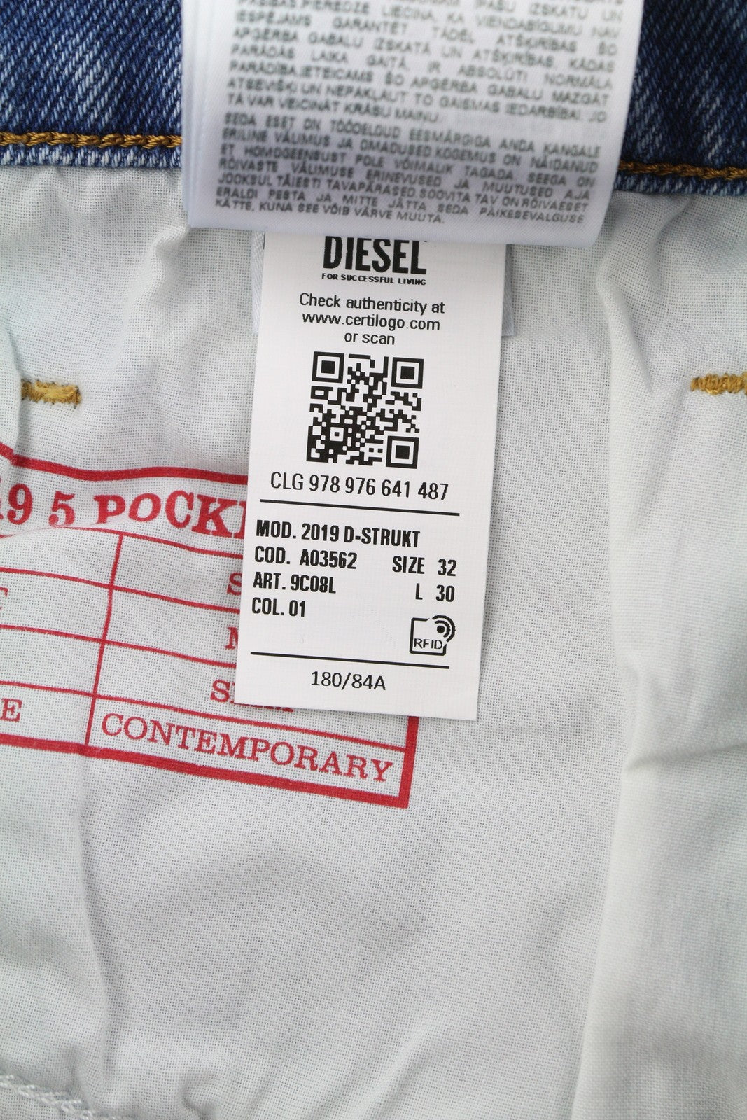 DIESEL 2019 D-Strukt 9C08L vyriški džinsai W32/L30 mėlyni, išblukinti, skalbti, prigludę, RRP350