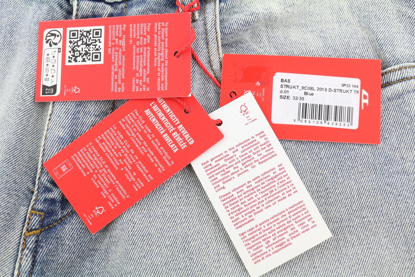DIESEL 2019 D-Strukt 9C08L vyriški džinsai W32/L30 mėlyni, išblukinti, skalbti, prigludę, RRP350
