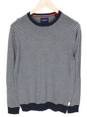 DESIGUAL Ams Blauw Men's Sweatshirt S Navy Grey Striped Pattern Long Sleeve