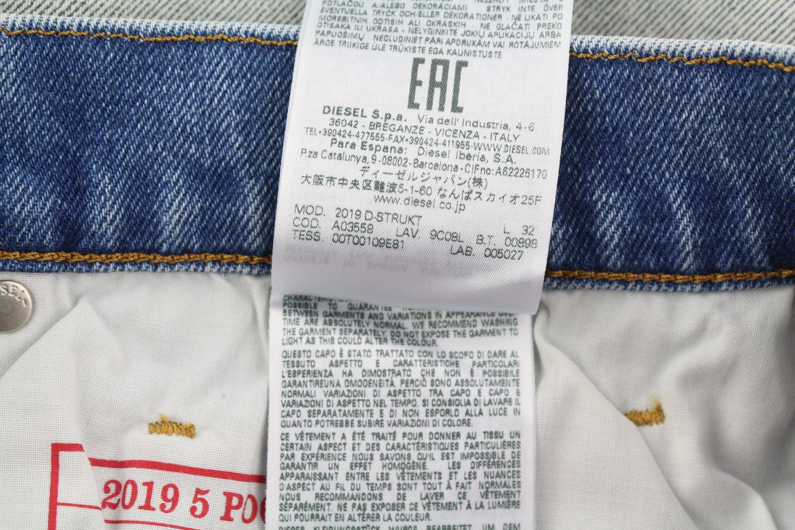 DIESEL 2019 D-Strukt 9C08L Men Jeans W33/L32 Blue Faded Washed Slim Fit RRP$350