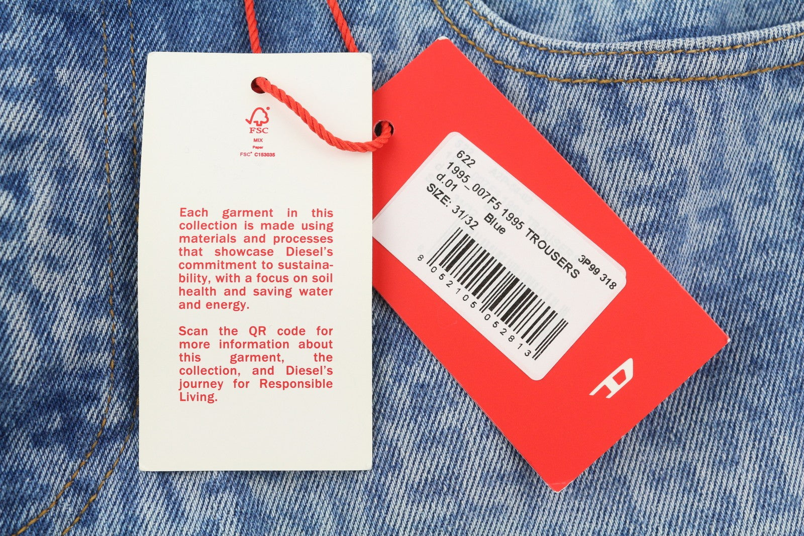 DIESEL 1995 007F5 vyriški džinsai W31/L32 Slim Fit tiesaus kirpimo su logotipu ir RRP 250 € 