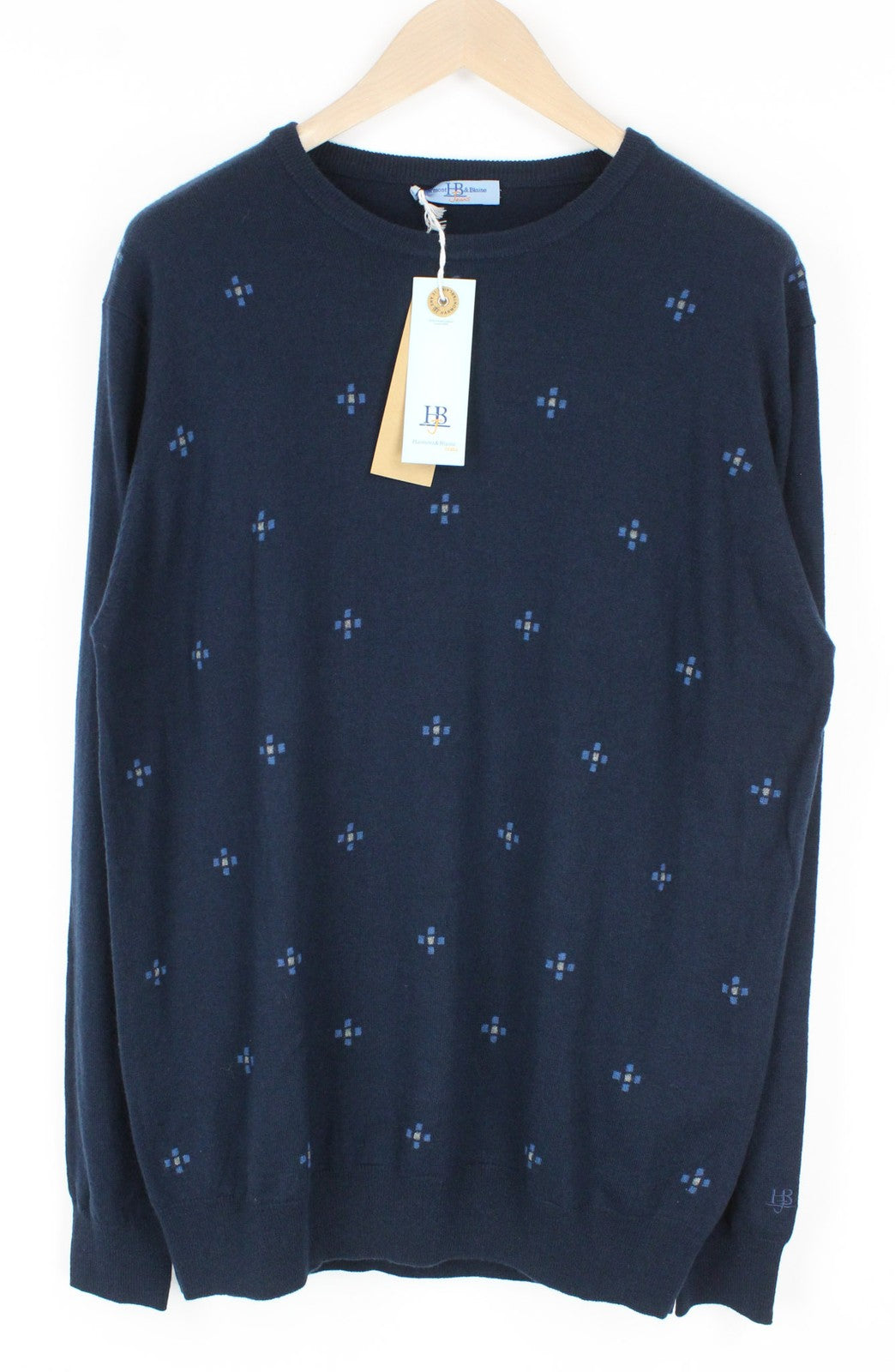 HARMONT &amp; BLAINE vyriškas megztinis su tamsiai mėlynu vilnos mišinio megztiniu, gėlėtu raštu, apvalia apykakle. 3XL dydis 