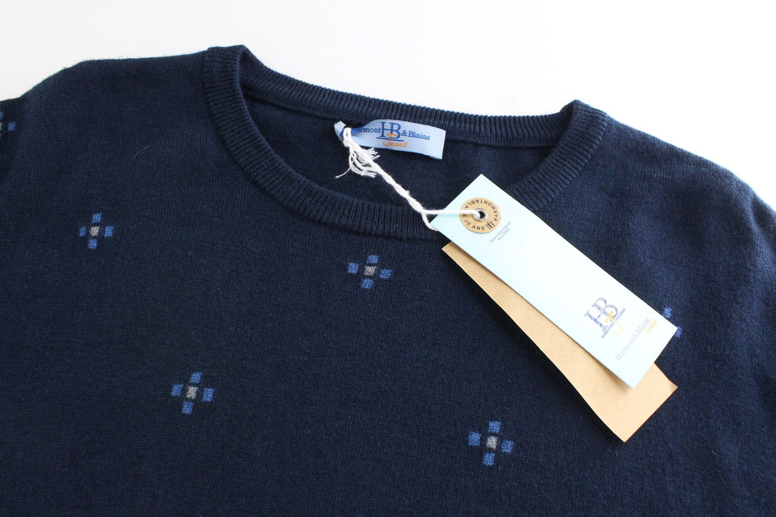 HARMONT &amp; BLAINE vyriškas megztinis su tamsiai mėlynu vilnos mišinio megztiniu, gėlėtu raštu, apvalia apykakle. 3XL dydis 