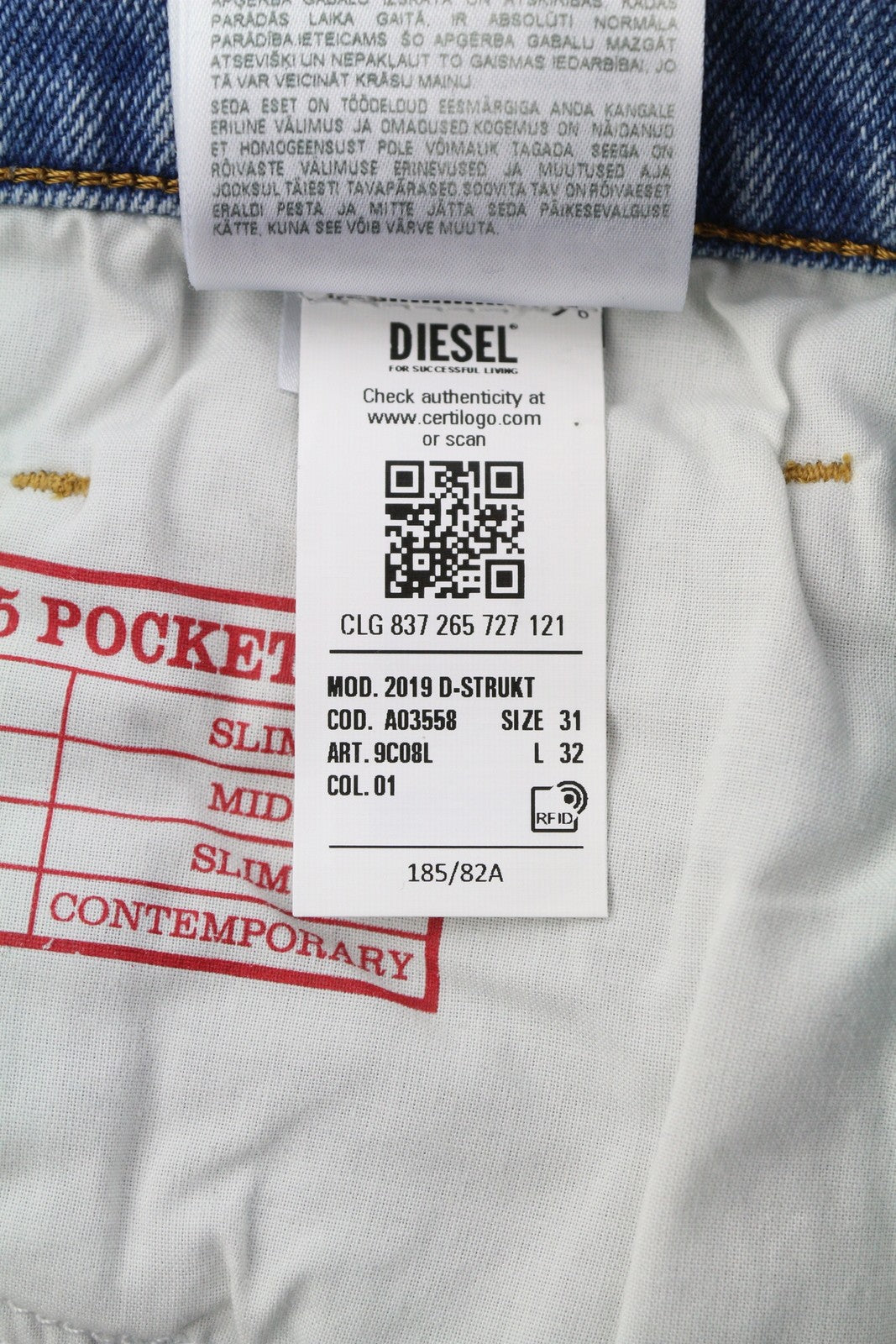 DIESEL 2019 D-Strukt 9C08L Men Jeans W31/L32 Blue Faded Washed Slim RRP$350