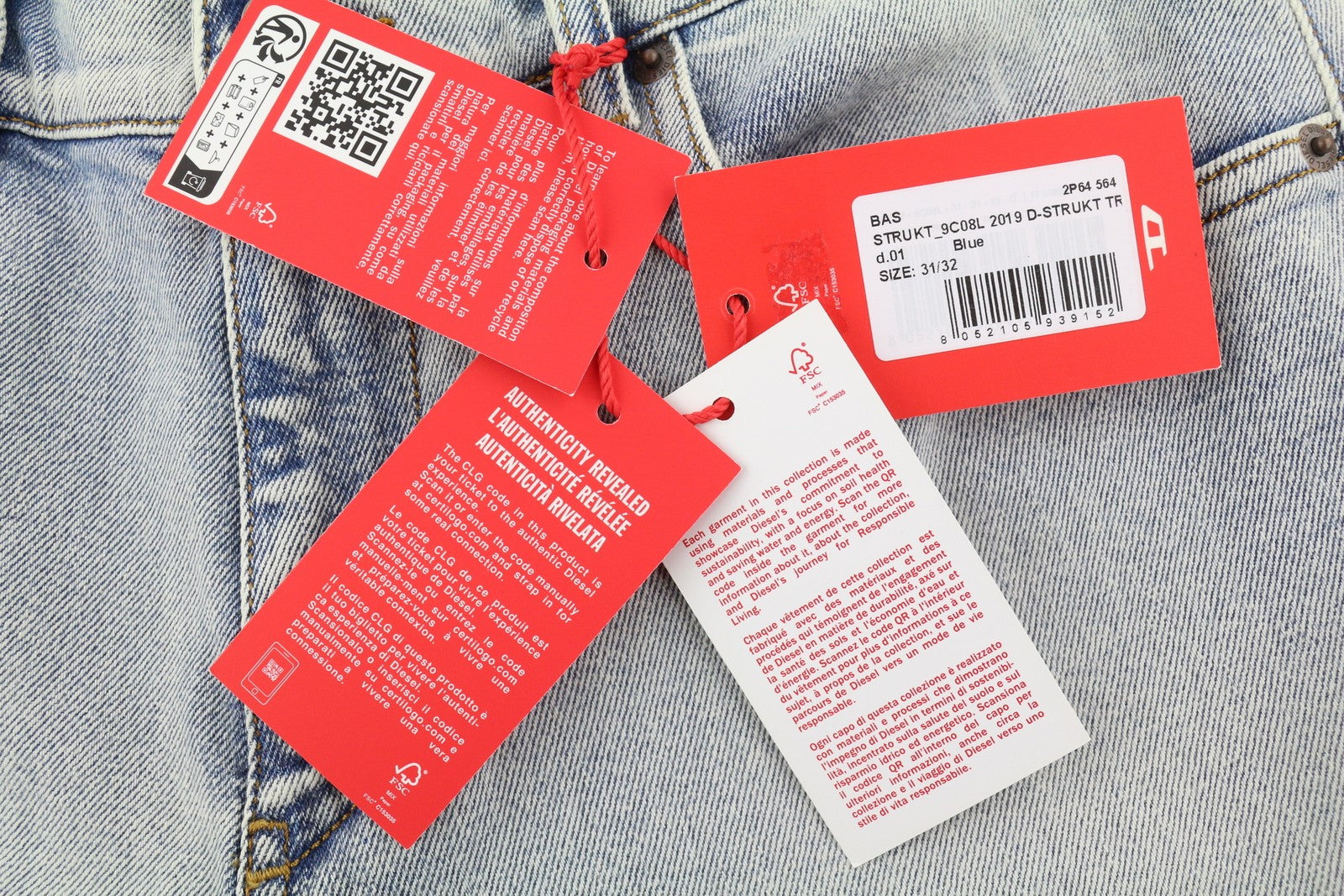 DIESEL 2019 D-Strukt 9C08L Men Jeans W31/L32 Blue Faded Washed Slim RRP$350