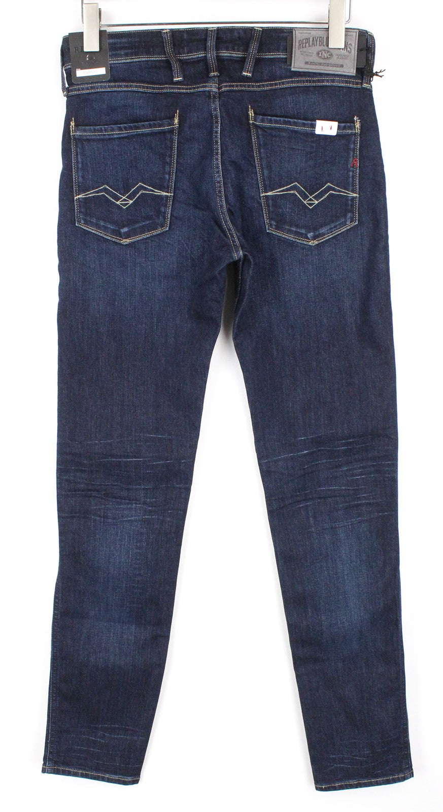 REPLAY Anbass vyriški džinsai W30/L34 Slim siaurėjantys su užtrauktuku ir tamprūs, tamsiai mėlyni, skalbti 