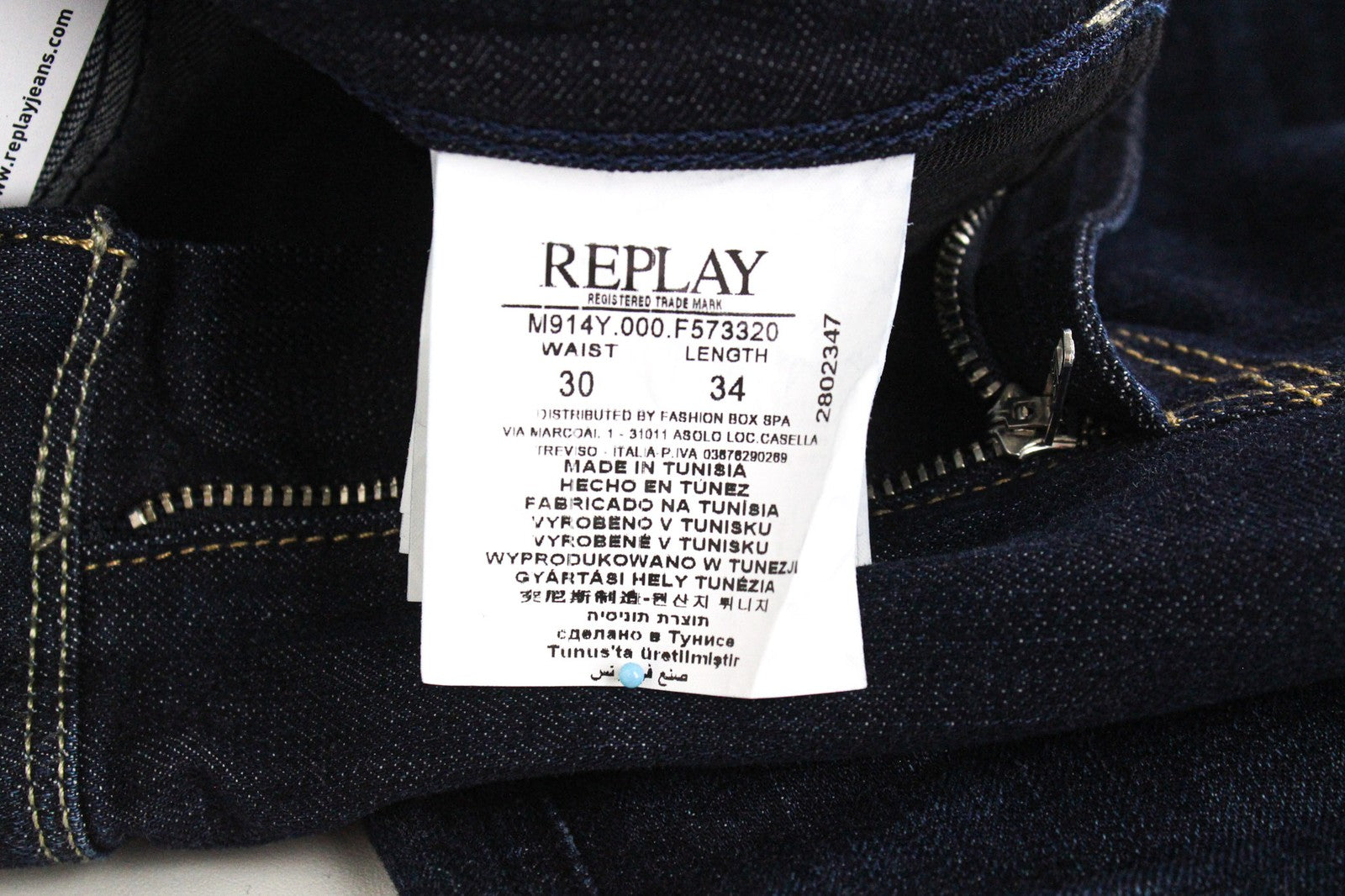 REPLAY Anbass vyriški džinsai W30/L34 Slim siaurėjantys su užtrauktuku ir tamprūs, tamsiai mėlyni, skalbti 