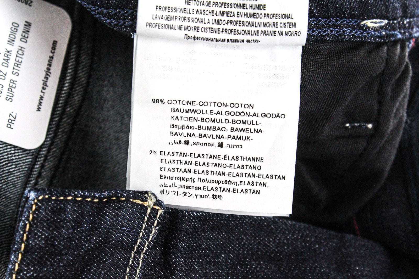 REPLAY Anbass vyriški džinsai W30/L34 Slim siaurėjantys su užtrauktuku ir tamprūs, tamsiai mėlyni, skalbti 