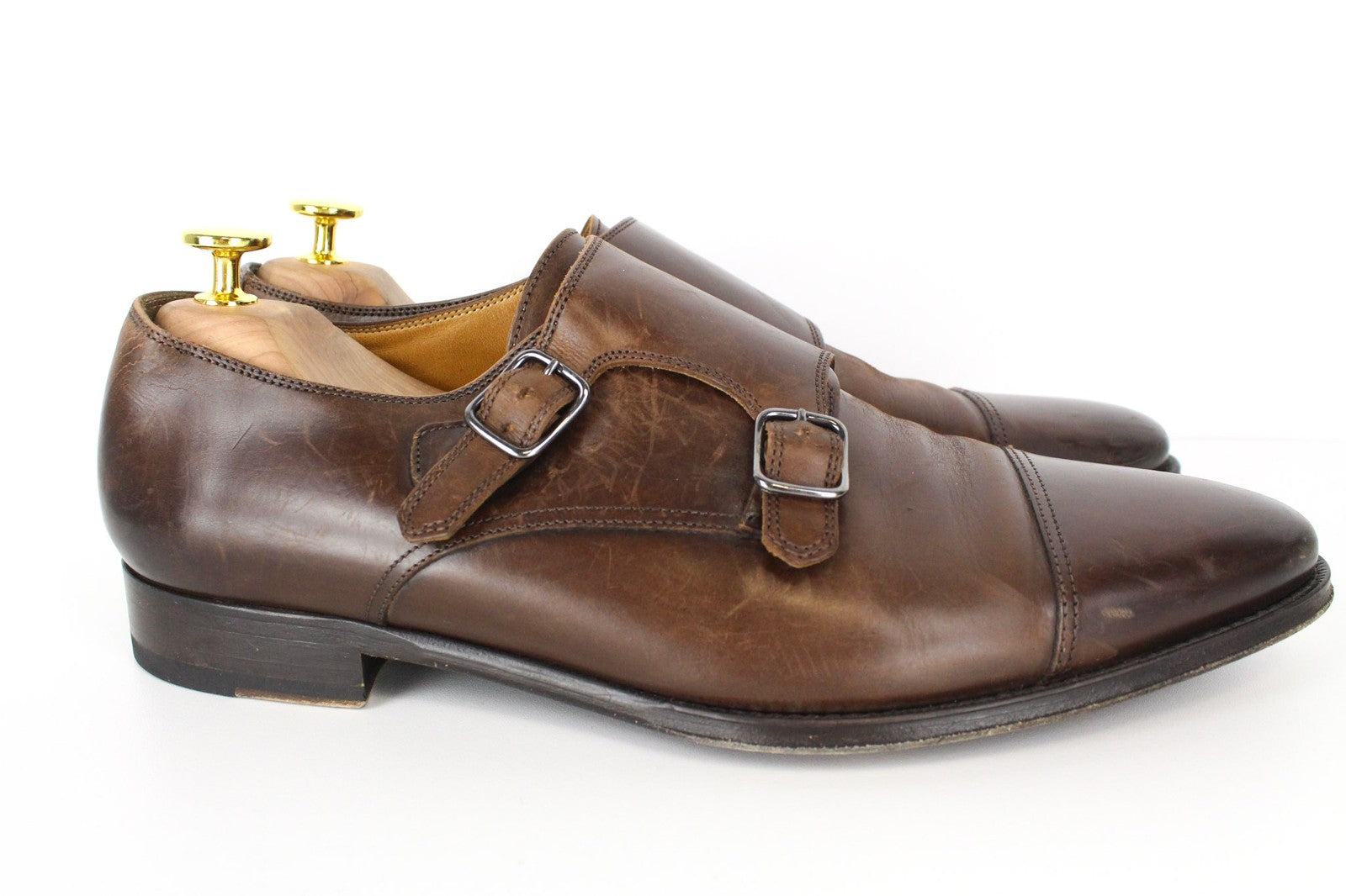 SUITSUPPLY Men's Shoes EU42.5 Double Monk Strap Classic Mid Brown Leather