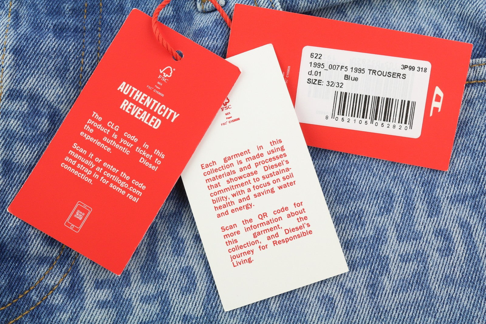 DIESEL 1995 007F5 vyriški džinsai W32/L32 Slim Fit tiesaus kirpimo, su logotipu ir RRP 250 €