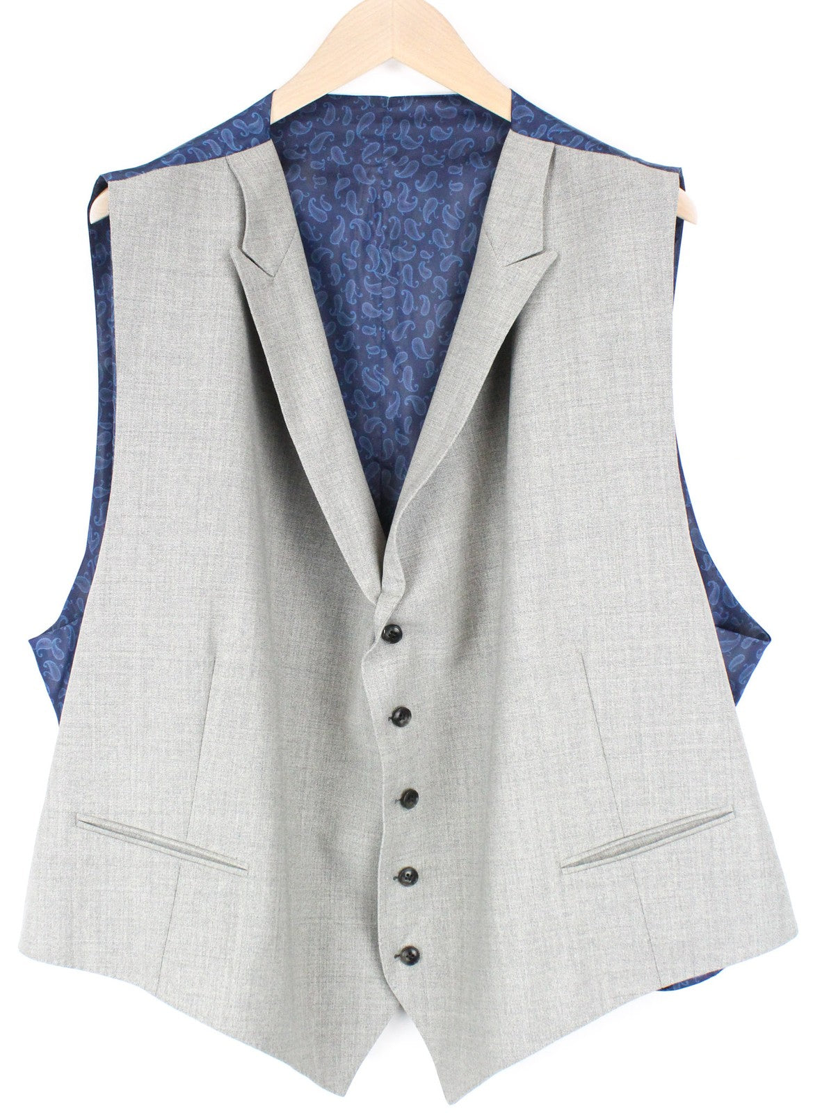 SUITSUPPLY Ferrara Men's Waistcoat UK60R Grey Wool Slim Fit Peak Lapel Vest