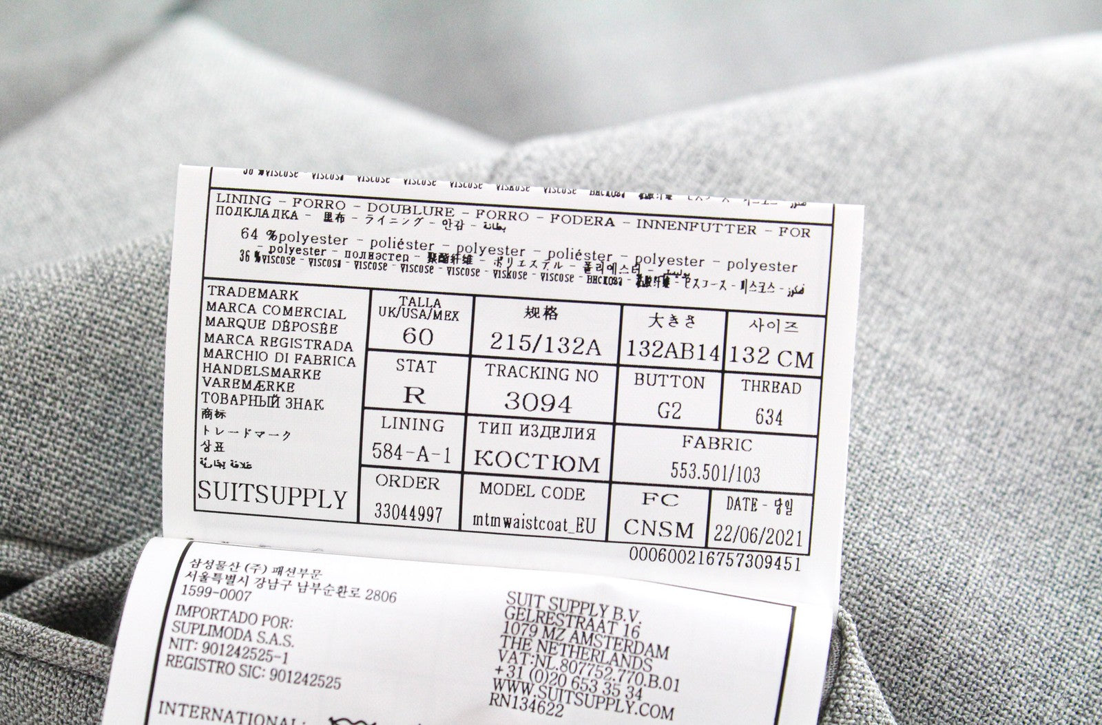 SUITSUPPLY Ferrara vyriška liemenė UK60R pilka vilnonė plona liemenė su smailiu atvartu 