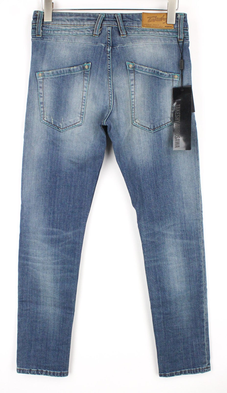 TAKESHY KUROSAWA TK75 Men's Jeans W34 Blue Distressed Stretch Button Fly Slim