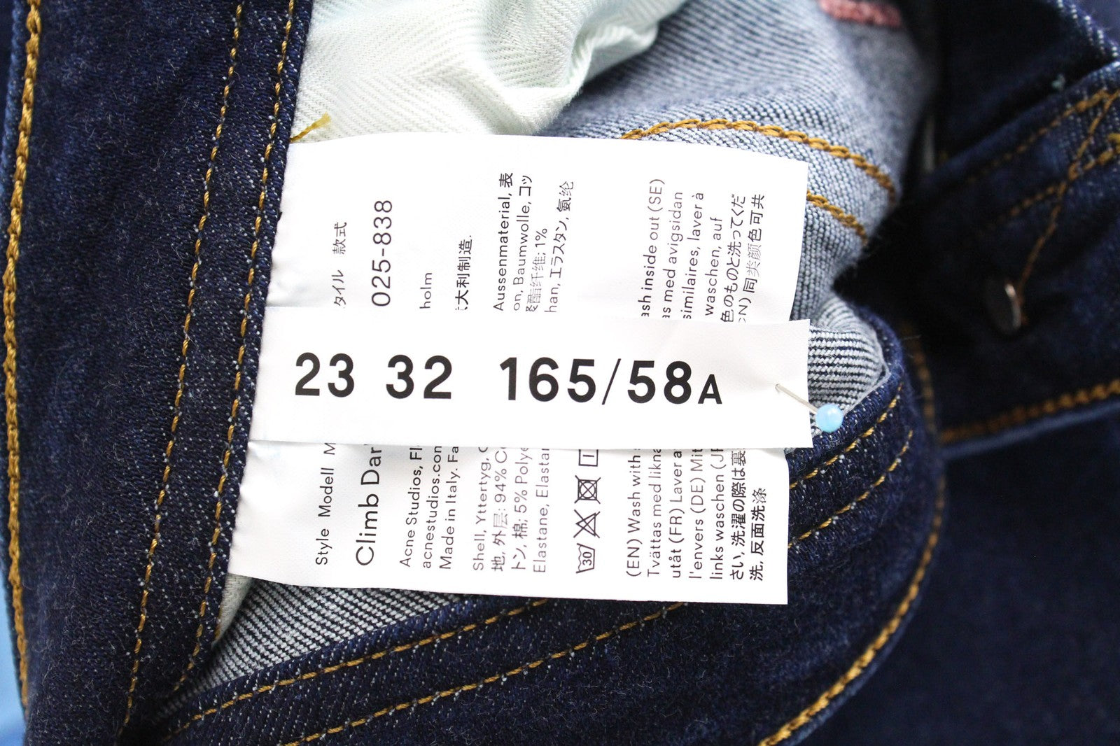 ACNE STUDIOS Climb Women's Jeans W23/L32 Dark Blue Skinny Stretch Denim Classic