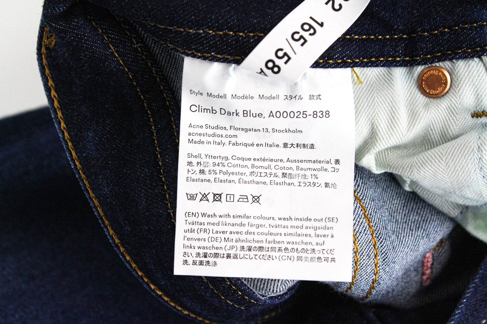 ACNE STUDIOS Climb Women's Jeans W23/L32 Dark Blue Skinny Stretch Denim Classic