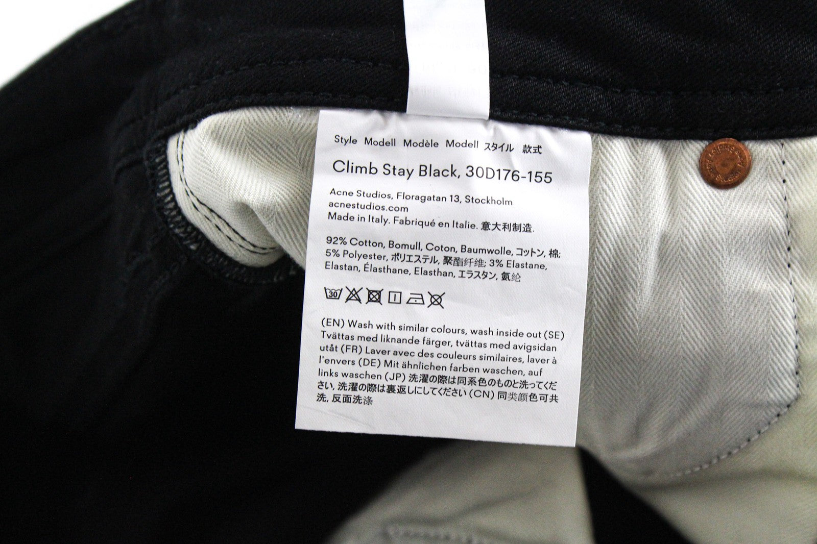 ACNE STUDIOS Climb Women's Jeans W28/L34 Black Denim Skinny Zip Fly Stretch Fit