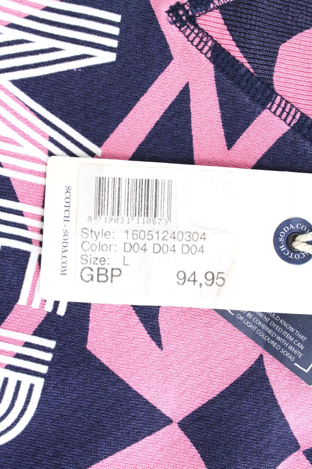 SCOTCH &amp; SODA vyriškas džemperis su apvalia kaklo iškirpte, rožinis, medvilninis, L dydžio, su grafiniu raštu. 