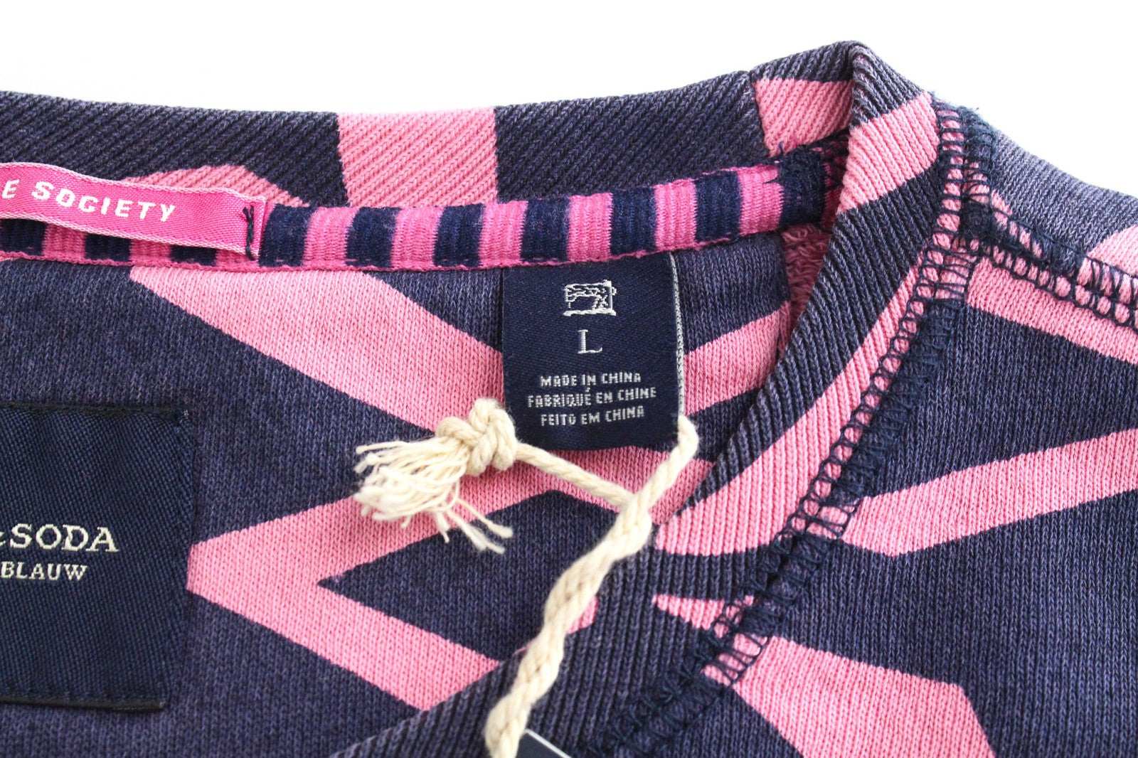 SCOTCH &amp; SODA vyriškas džemperis su apvalia kaklo iškirpte, rožinis, medvilninis, L dydžio, su grafiniu raštu. 