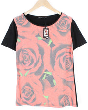 VKING Men's T-Shirt S Black Graphic Rose Print Cotton Crew Neck Jersey Top