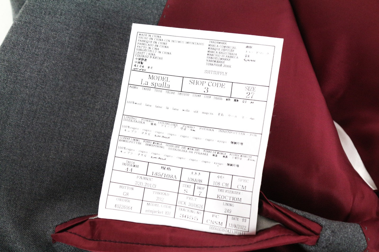 SUITSUPPLY La Spalla Blazer UK44S Grey Wool Slim Fit Traveller Melange