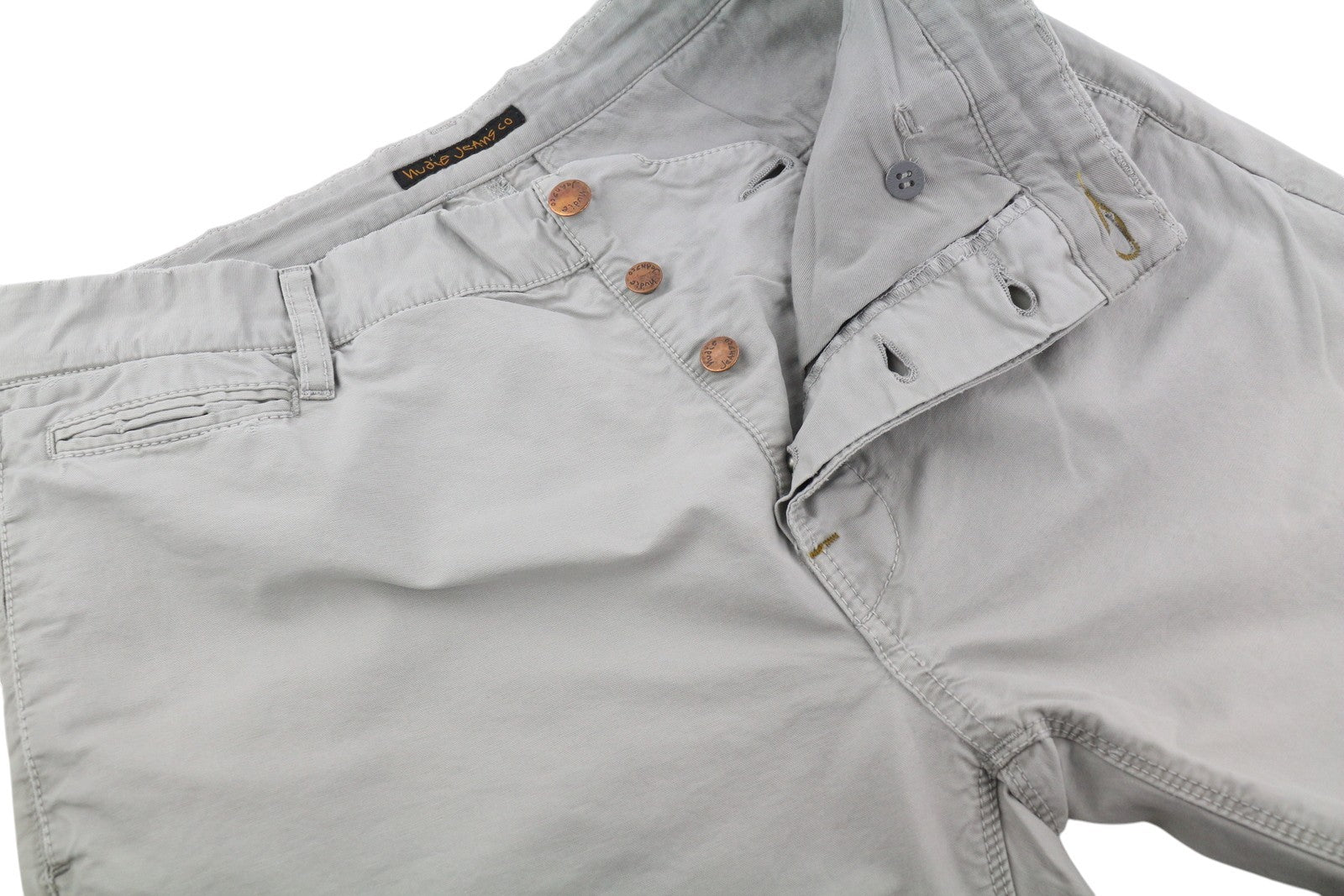 NUDIE JEANS Khaki spalvos įprastos vyriškos kelnės W32/L34 Gey Moon Dust Distress Ripped 