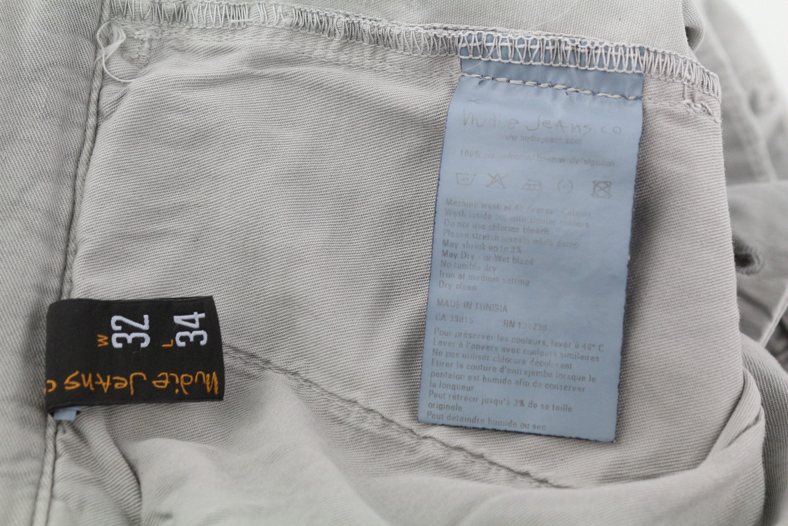 NUDIE JEANS Khaki spalvos įprastos vyriškos kelnės W32/L34 Gey Moon Dust Distress Ripped 