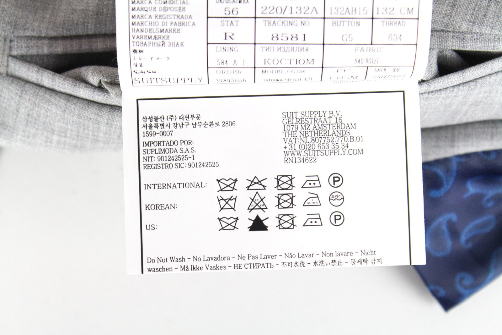 SUITSUPPLY Ferrara Waistcoat UK56R Grey Melange Wool Slim V-Neck Dress Vest