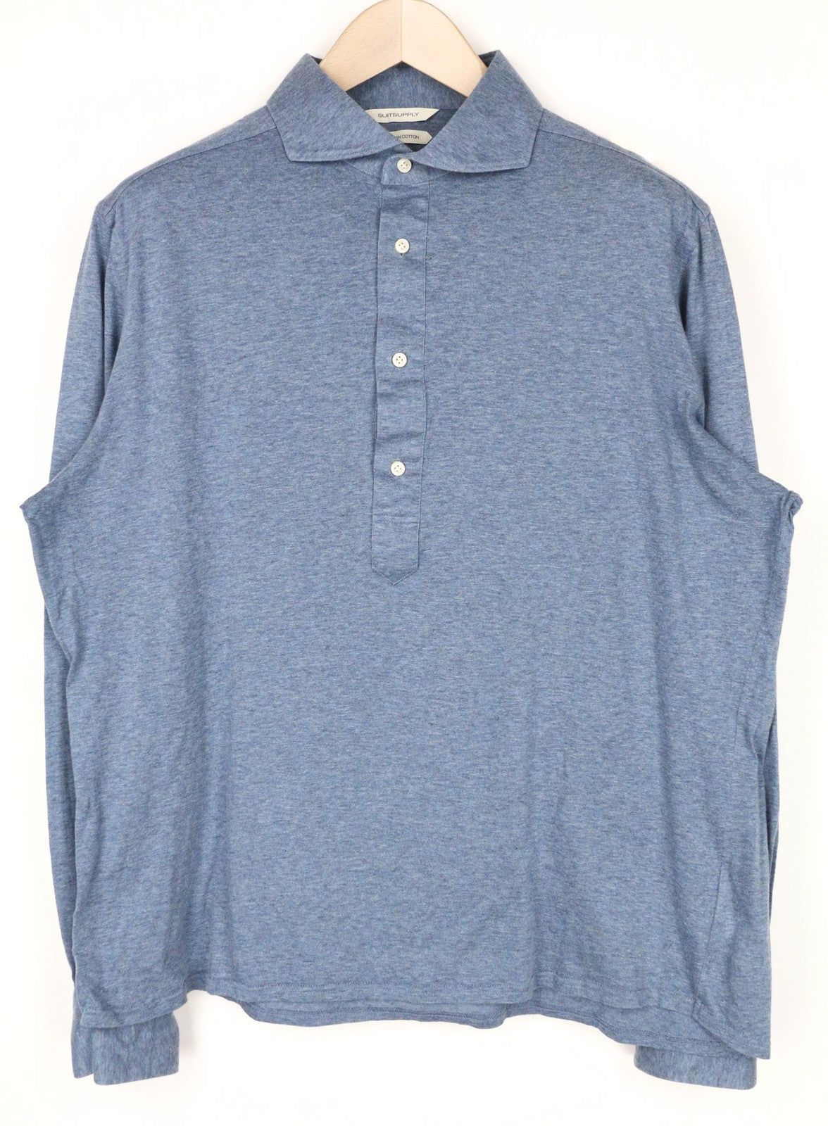 SUITSUPPLY marškinėliai 43/17/44/17.5 Mėlyni ploni polo Extra Egyptian Cotton Formal Fit 