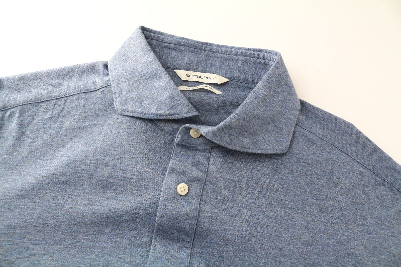 SUITSUPPLY marškinėliai 43/17/44/17.5 Mėlyni ploni polo Extra Egyptian Cotton Formal Fit 