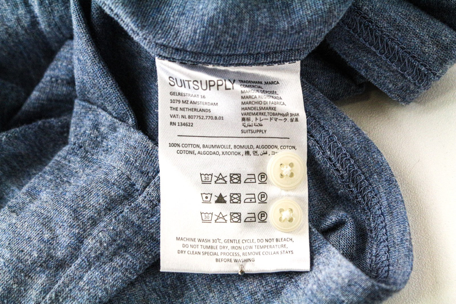 SUITSUPPLY marškinėliai 43/17/44/17.5 Mėlyni ploni polo Extra Egyptian Cotton Formal Fit 