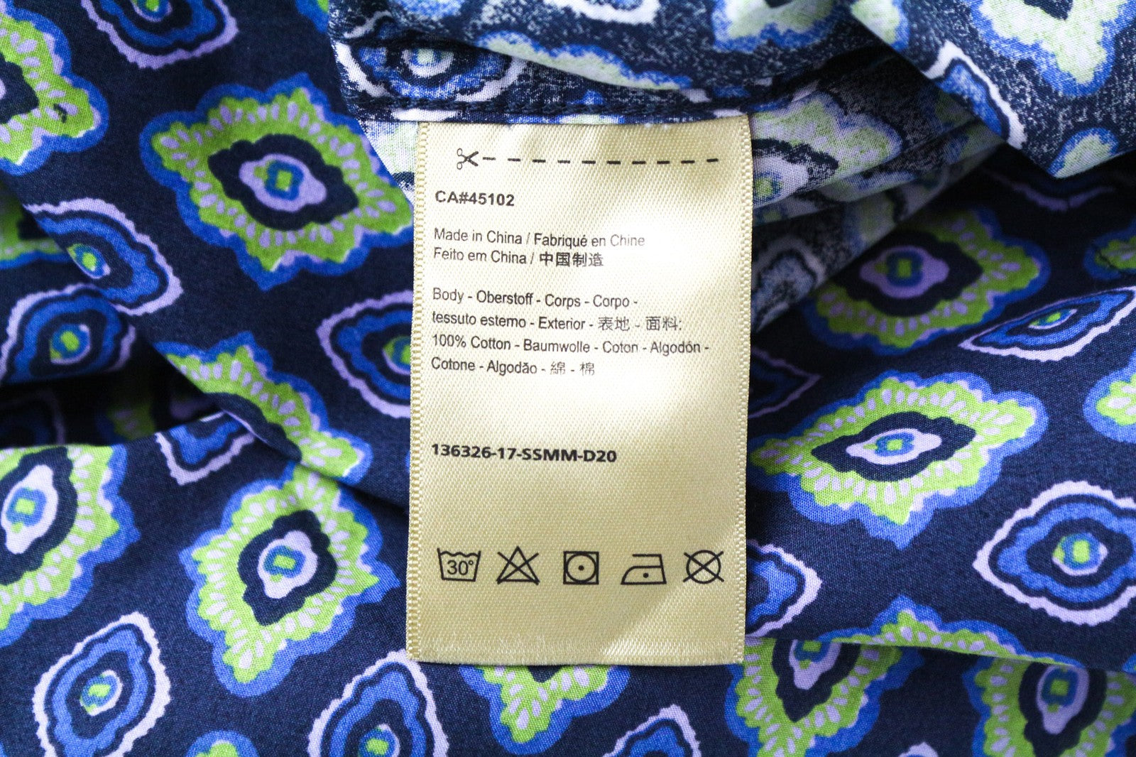 SCOTCH &amp; SODA vyriški marškinėliai su mėlyna medvilnine grafika ir sagomis bei elegantiška apykakle S dydžio