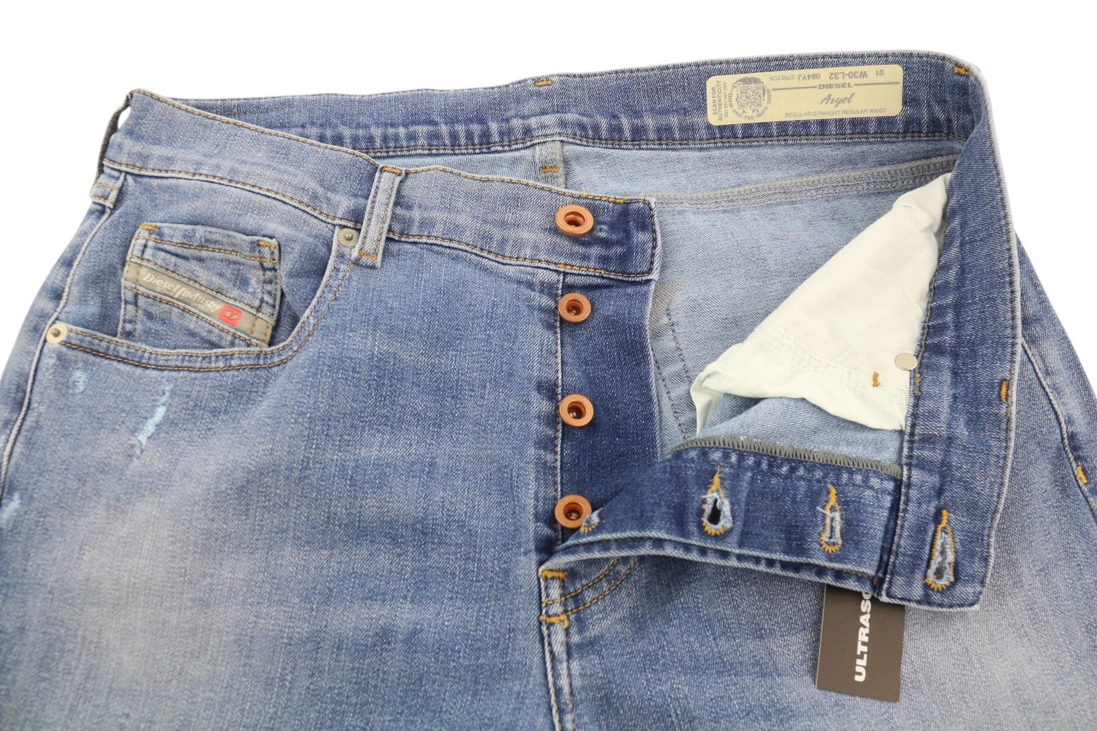 DIESEL Aryel 084YJ moteriški džinsai W30/L32 Regular Straight Stretch, čiurnos skausmas 
