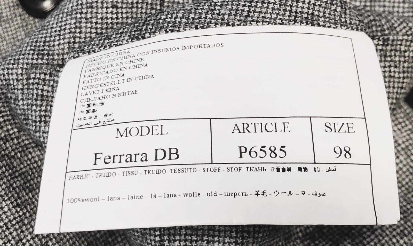 SUITSUPPLY Havana Men's Suit UK40L Grey Houndstooth 2Pc Slim S120 Wool Peak