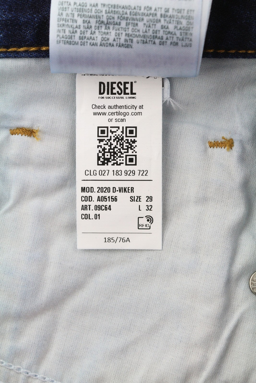 DIESEL 2020 D-Viker 09C64 vyriški džinsai W29/L32 mėlyni, išblukę, įprasti, tiesūs, RRP 225 € 