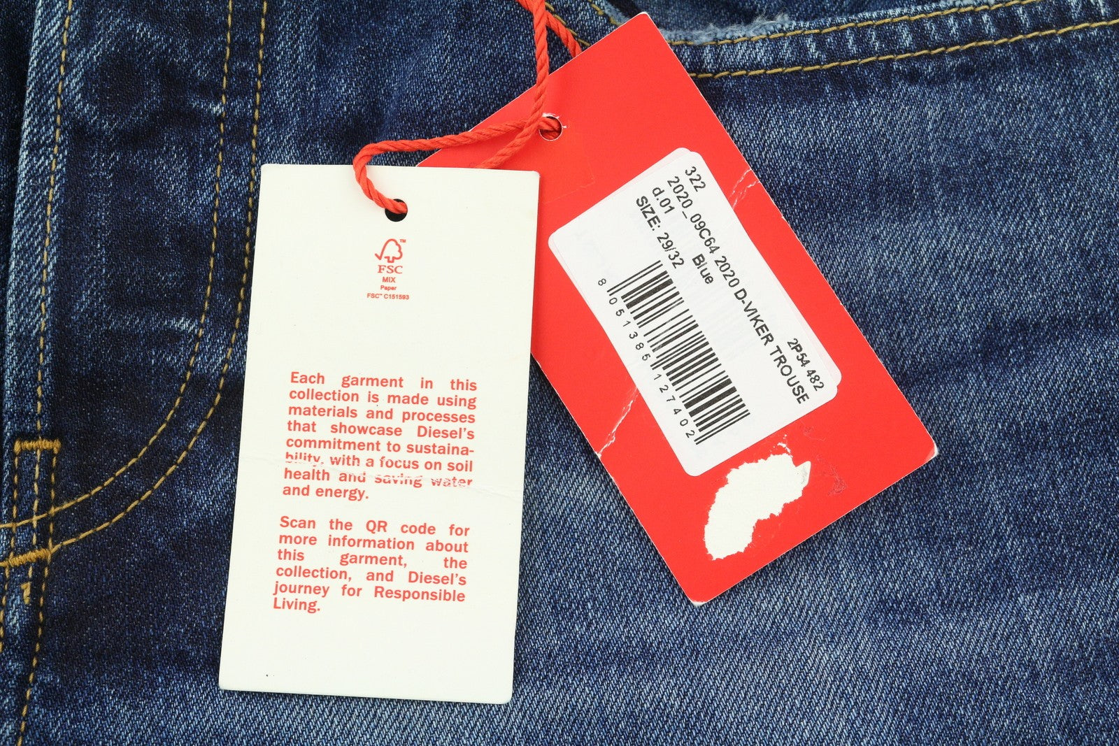 DIESEL 2020 D-Viker 09C64 vyriški džinsai W29/L32 mėlyni, išblukę, įprasti, tiesūs, RRP 225 € 