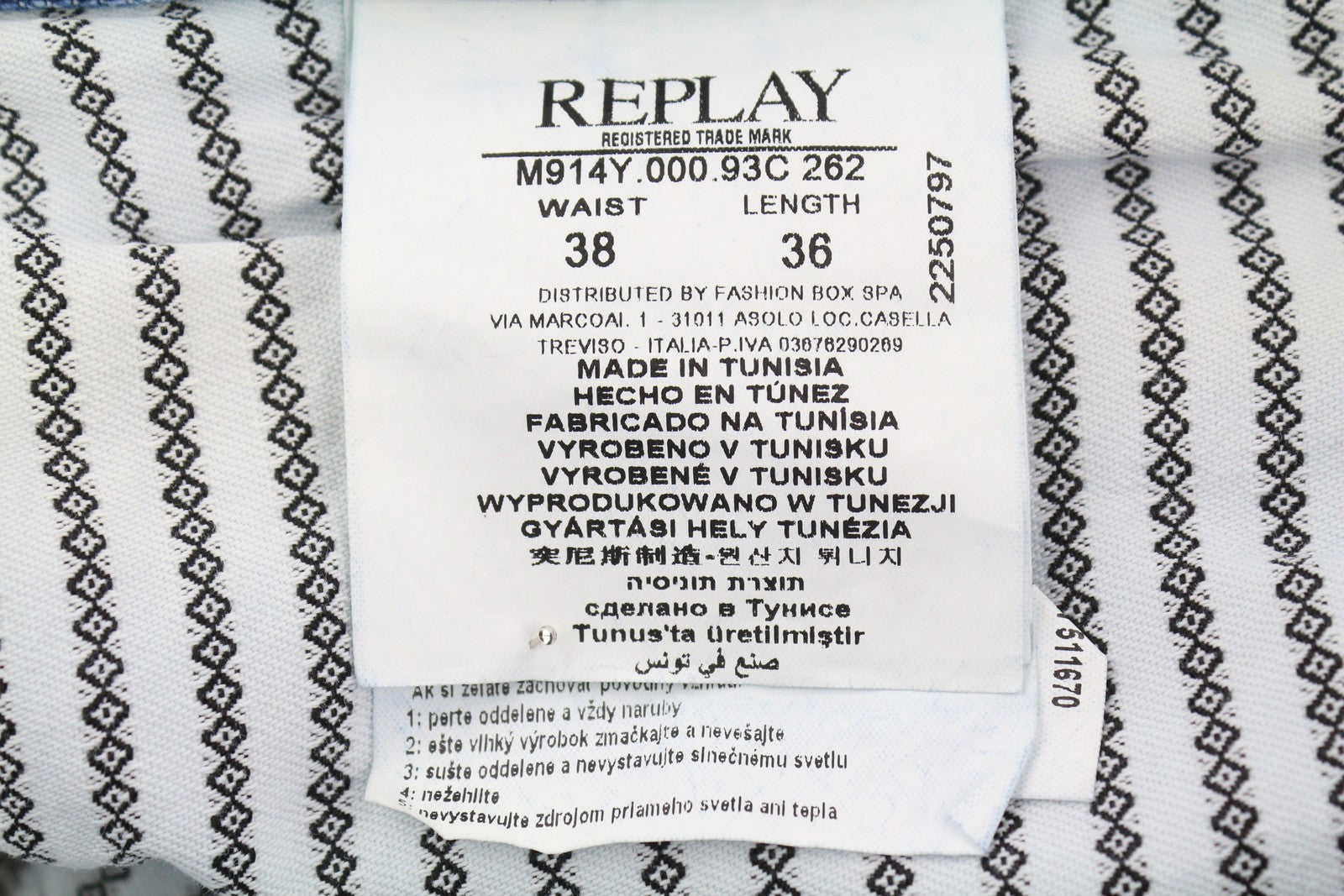 REPLAY Anbass vyriški džinsai W38/L36 mėlyni, skalbti, išblukę, ploni, su užtrauktuku ir logotipu. 