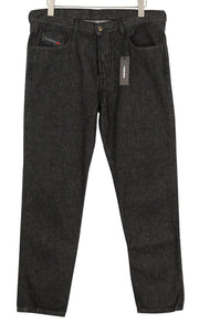 DIESEL Mharky 089AU Men Jeans W32 Dark Black Regular Fit Button Fy Logo Denim